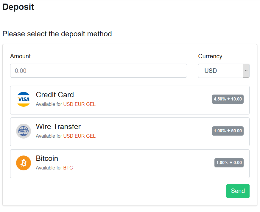 ZixiPay Deposit Screen